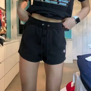Black Champion sweat shorts.